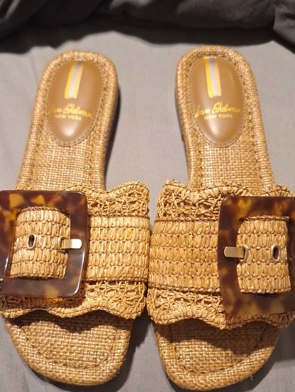 Sam Edelman Women's Bambi Raffia Buckle Slides